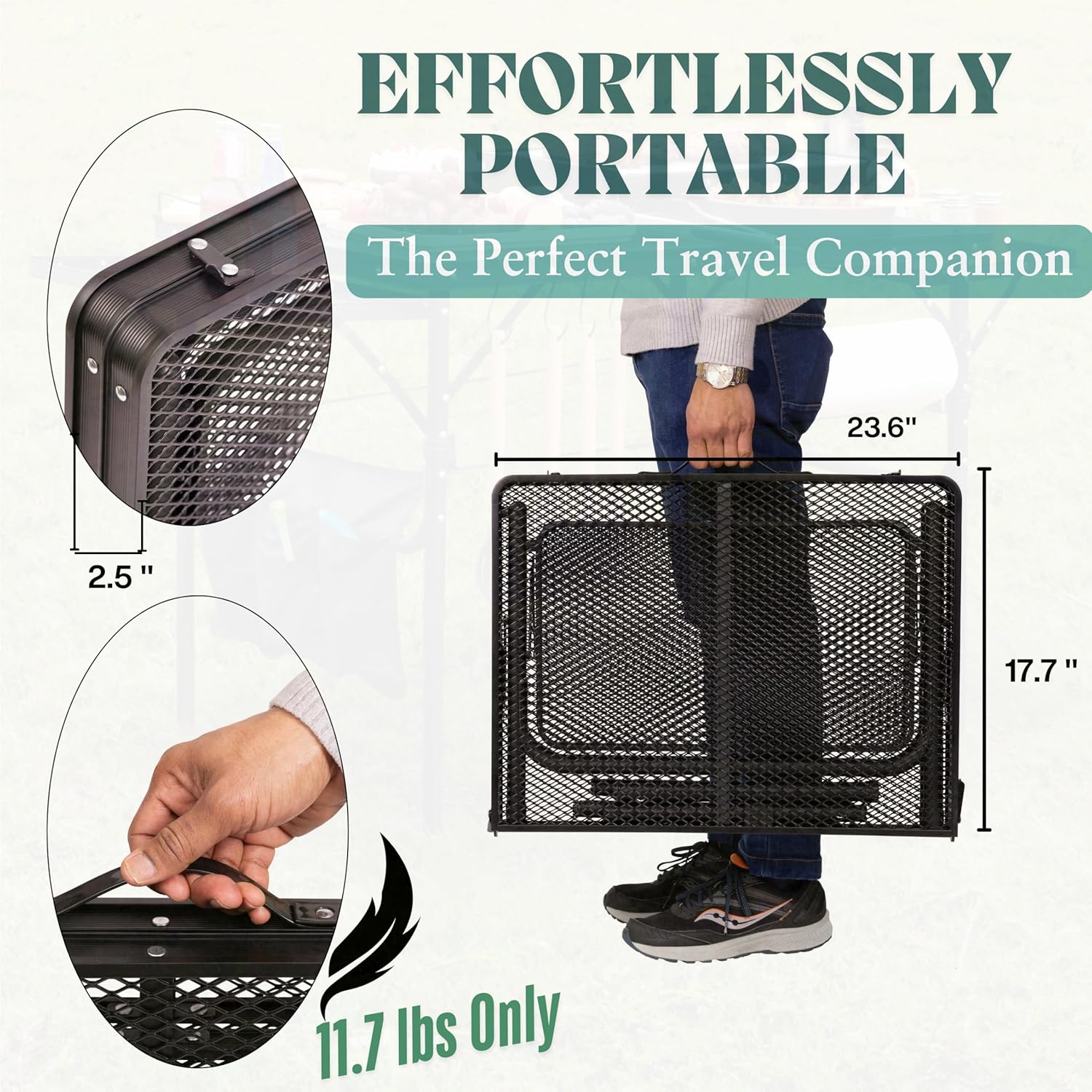 Folding Table w/ Carry Bag, Paper Towel Holder, Garbage Holder, Wing Panels, 3x2 FT Foldable Table for Portable Grill, Picnic, Outdoor, Beach, Small Folding Table Adjustable Height,Camping Table, BBQ