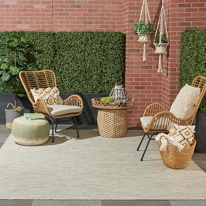 Nourison Home Positano 9' x 12' Light Grey Modern Indoor/Outdoor Rug Polypropylene