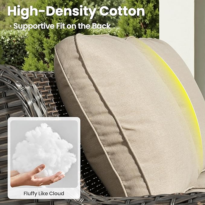 ovios 5 Pieces Patio Furniture Set with 30" Fire Pit Table, Outdoor Wicker Sofa with Loveseat, Comfy Cushions, High Back Couch Conversation Set, Brown Rattan, Beige