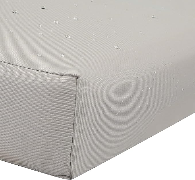 Classic Accessories Ravenna Water-Resistant 25 x 25 x 5 Inch Square Patio Seat Cushion Slip Cover & Foam, Mushroom, Lounge Chair Cushion