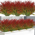 Ouddy Decor 16 Bundles Artificial Plants Outdoor Fake Grass Greenery Stems UV Resistant Faux Plastic Plants Shrubs for Autumn Home Garden Pathway Farmhouse Front Porch Harvest Thanksgiving Decor, Red