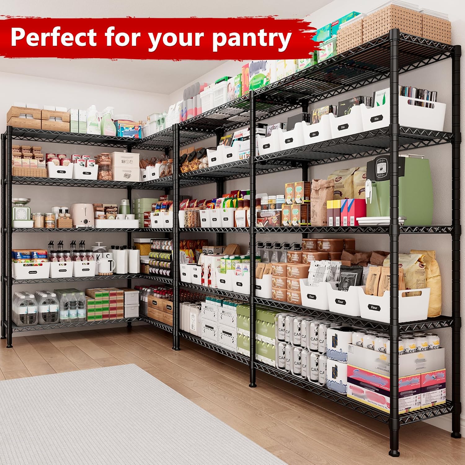 REIBII 70"W Storage Shelves Load 1600LBS, Metal Shelving 5-tier Wire Shelving Unit Metal Shelves for Storage Adjustable Garage Shelving for Pantry Kitchen Garage Commercial school 70"W*15.8"D*72.4"H