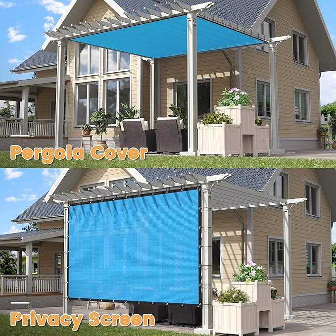 VICLLAX Shade Fabric Sun Shade Cloth with Every 2 FT Grommets for Patio Garden Pergola Cover Canopy 4x14 FT, Mixed Turquoise