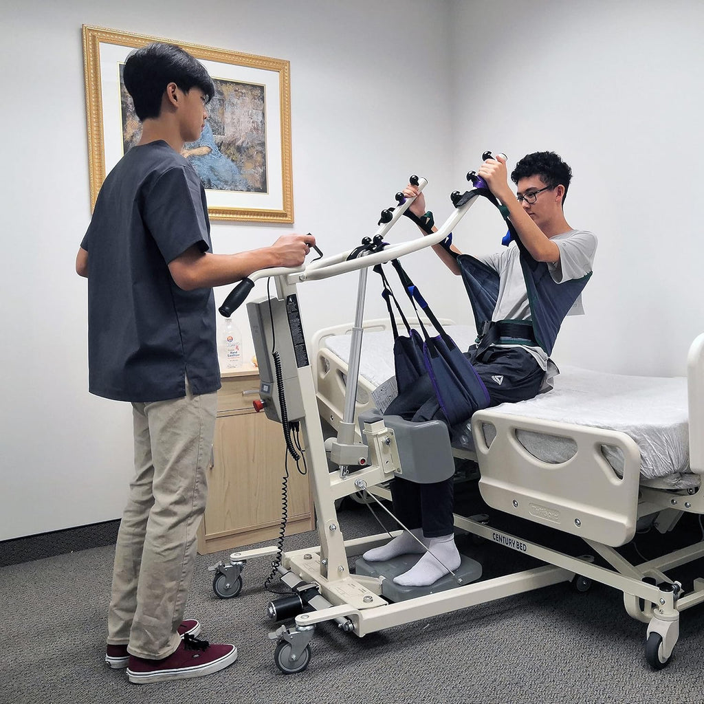 Stand Up Electric Patient Lift - Sit to Stand, Standing Lift, Rhino Lift with Manual Low Base - with Standing Sling (Medium) and Buttock Strap, 380 lb. Weight Capacity