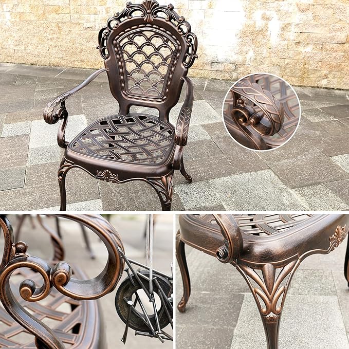 Outdoor Dining Chair Cast Aluminum Patio Chairs Set of 2 All-Weather Patio Dining Chair with Adjustable Feet for Backyard Garden (JL Chair)