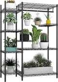 Xiofio Plant Stands for for Indoor Outdoor, Heavy Duty Metal Plant Stand,large Plant Shelf,Adjustable Plant Shelves With Hanging Rod for Living Room,Balcony,Garden,Black