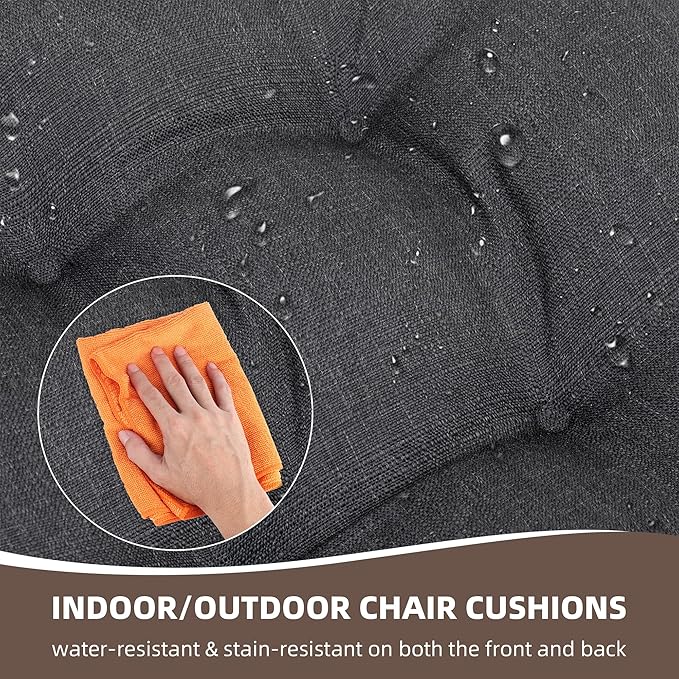 RACE LEAF Outdoor Seat Cushions Set of 2, 17" x 17" Square Patio Cushions, Plump Filling Tufted Water-Resistant Olefin Chair Seat Cushion with Ties for Non-Slip Support, Gray