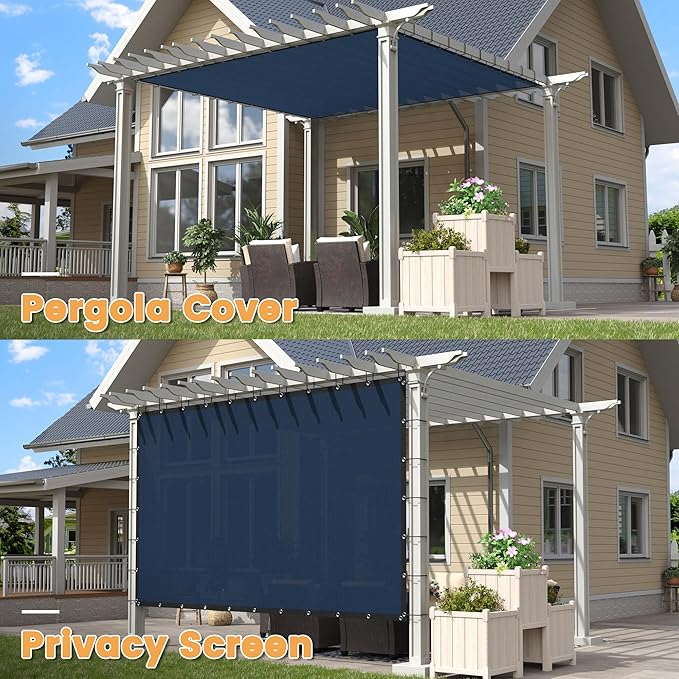VICLLAX Shade Fabric Sun Shade Cloth with Every 2 FT Grommets for Patio Garden Pergola Cover Canopy 3x17 FT, Dark Blue