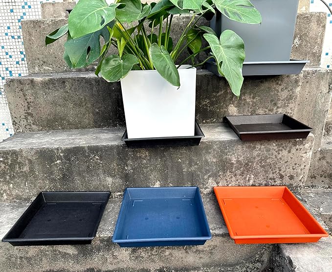 Square Plant Saucer 16 Inch 2 Pack, Plant Stand Plant Trays for Pots Heavy Duty Gray Plastic Plant Saucers for Indoors Outdoors, Flower Pot No Holes Plant Lover Gardening Gifts
