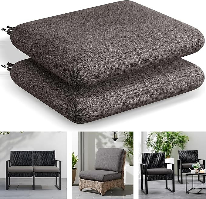 Codi Patio Chair Cushions 19x19 Inch, Waterproof Seat Cushion for Outdoor Furniture with Textured Fabric, Handles & Adjustable Straps, Fade Resistant - Set of 2, Grey