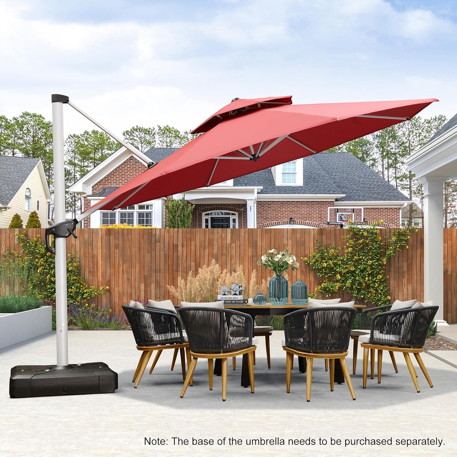 PURPLE LEAF Patio Umbrella 13 Feet Double Top Round Deluxe Offset Hanging Umbrella Outdoor Market Umbrella Garden Umbrella, Terra