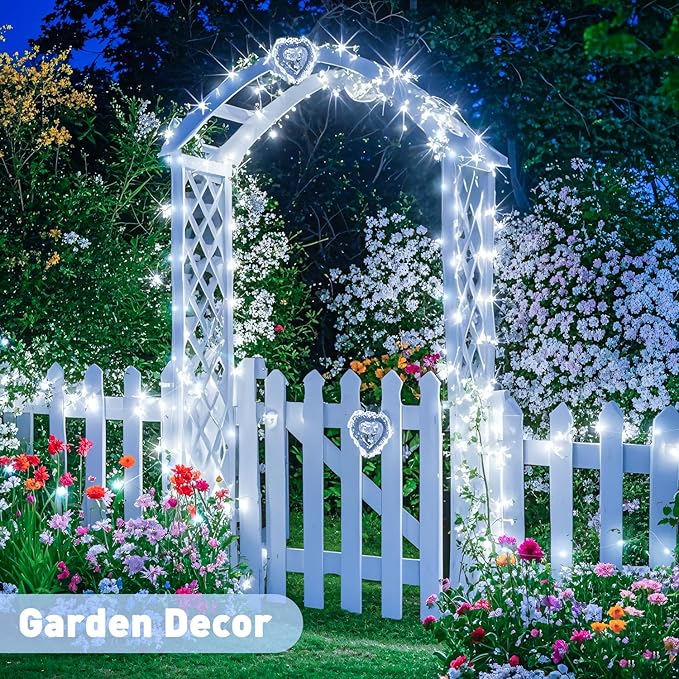 JMEXSUSS 2 Pack Solar String Lights Outdoor Waterproof, Each 33FT 100 LED Solar Lights Outdoor, 8 Modes White Fairy Light for Outside Yard Tree Patio Garden Wedding Christmas Decorations