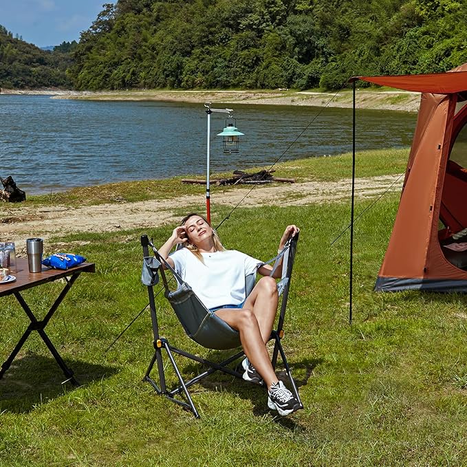 TIMBER RIDGE Hammock Camping Chair with Adjustable Backrest, Heavy Duty Folding Hammock Chair Supports 300lbs, Portable Hammock Chair for Camping, Travelling and Patio, Tan