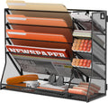 SUPEASY Wall File Organizer, 5-Tier Desk Organizer with 4 Pen Holders, Wall Organizer for Office with R-shaped Bottom Tray, Desk Organizers and Accessories for Office Supplies, Black