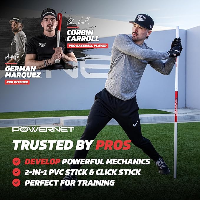 PowerNet Combo PVC/Click Stick Softball & Baseball Swing Trainer, Interchangeable Baseball Hitting Trainer, PVC Training Bat for Drills, Bat Speed Training Equipment