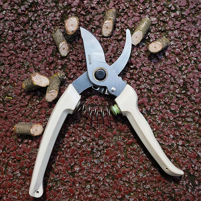 BUGUI Pruning Shears Garden Shears - Premium Alloy Steel Bypass Pruner, Precision-ground Blades, Heavy Duty Gardening Tools, 7" (H101)