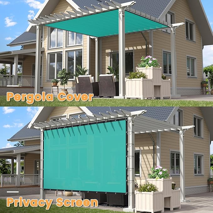 VICLLAX Shade Fabric Sun Shade Cloth with Every 2 FT Grommets for Patio Garden Pergola Cover Canopy 8x13 FT, Turquoise