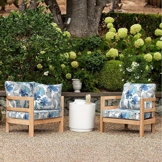 LVTXIII Outdoor Seat and Back Cushion Patio Deep Seat Cushion Set Seasonal Chair Cushion for Wicker Chairs and Garden Furniture Decoration, 24"x24"x4", Clemens Noir Blue