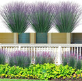 100Pcs Artificial Grass Plants, Faux Shrubs Wheat Grass, Artificial Tall Fake Plants for Outdoor Decor, Greenery Stems Weed for Room Indoor Home Decor（Green Purple Tail）