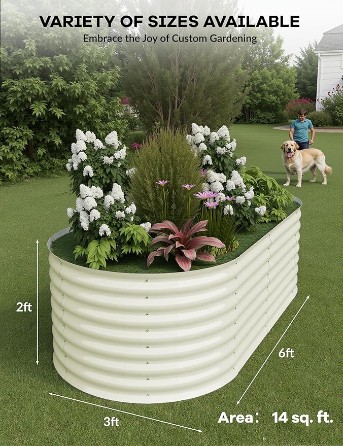 2 Pcs Raised Garden Beds Outdoor 6x3x2ft - Galvanized Steel Planter Box for Vegetables, Flowers, Rust-Resistant Garden Box, Easy Assembly Raised Beds, Durable Planters for Outdoor Plants, Beige