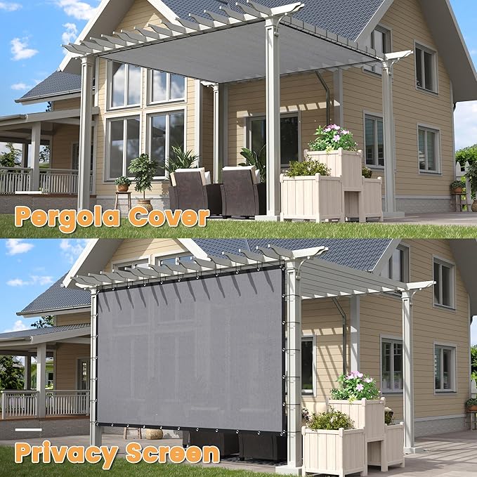 VICLLAX Shade Fabric Sun Shade Cloth with Every 2 FT Grommets for Patio Garden Pergola Cover Canopy 15x16 FT, Light Grey