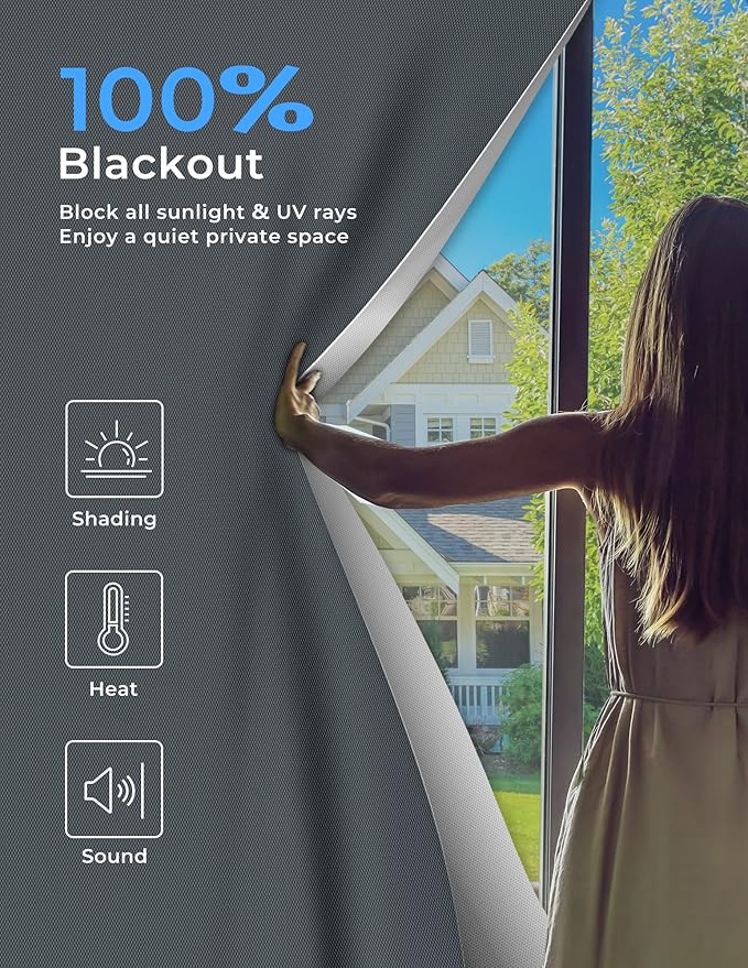 Sumobaby Blackout Curtains 50"x57" Portable No Drill Blinds for Windows with Heat-Resistant Magic Tapes,100% Black Out Window Cover,Window Shades Easy to Cut Fit for Bedroom,Dorm Room,Nursery(Gray)