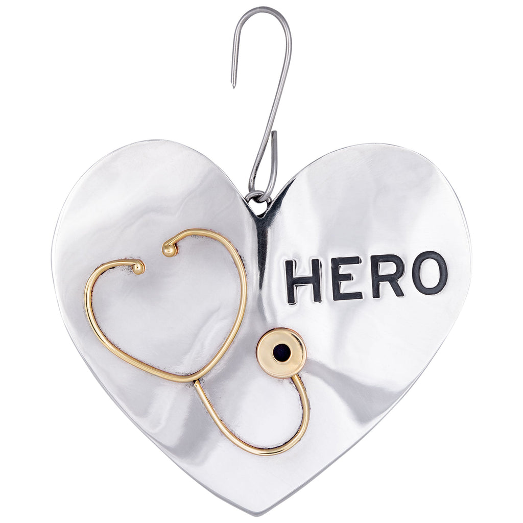 GreaterGood Healthcare Hero Sentiment Ornament - Alpaca Silver and Brass Heart
