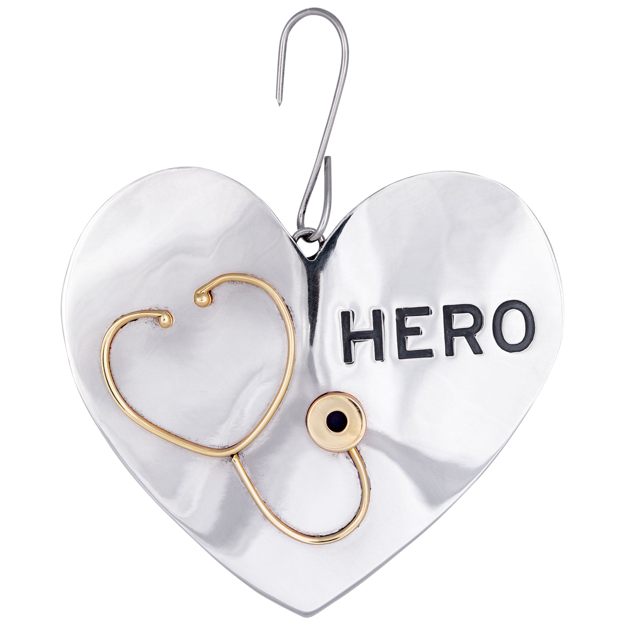 GreaterGood Healthcare Hero Sentiment Ornament - Alpaca Silver and Brass Heart