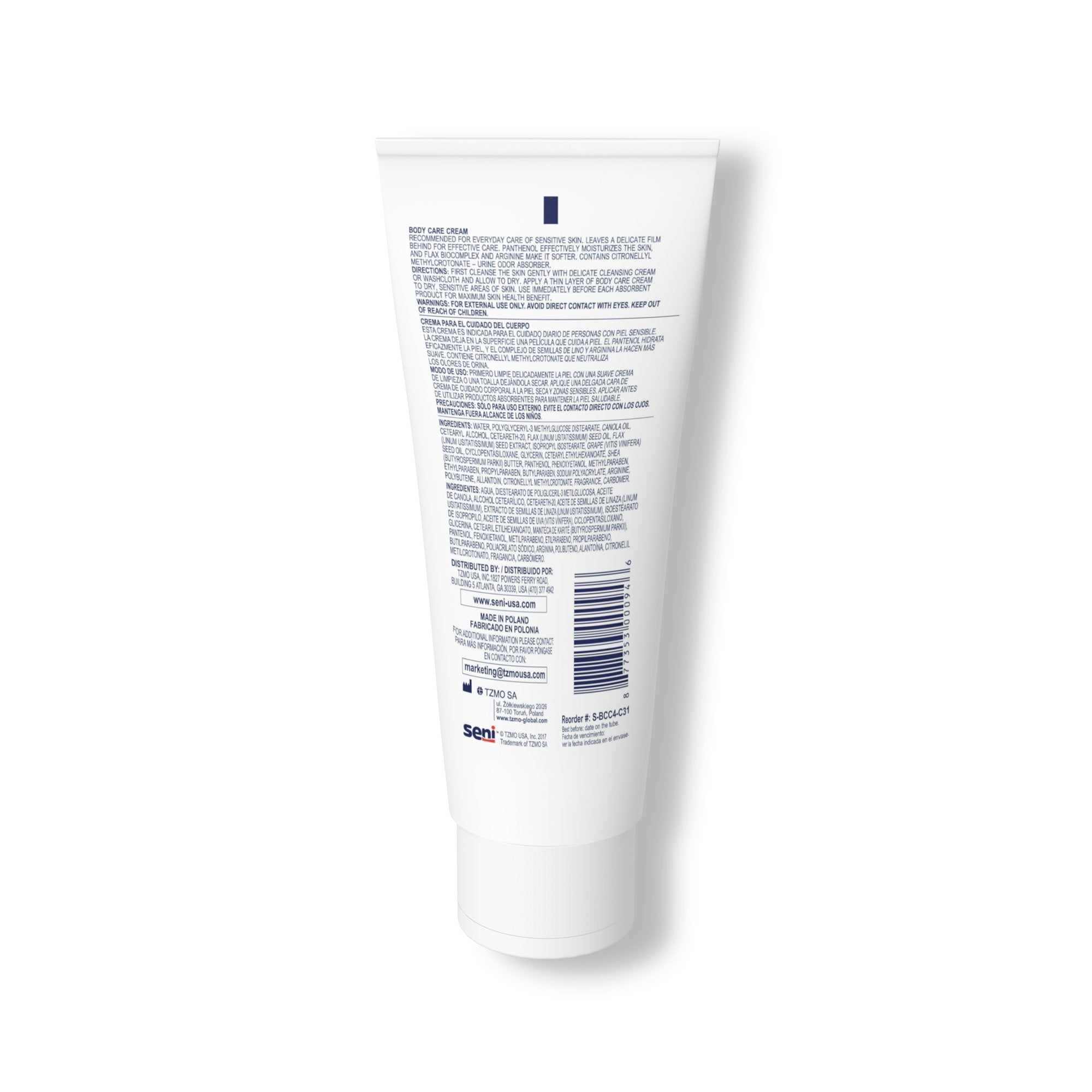 Seni® Care Body Care Cream, 4-ounce tube S-BCC4-C31