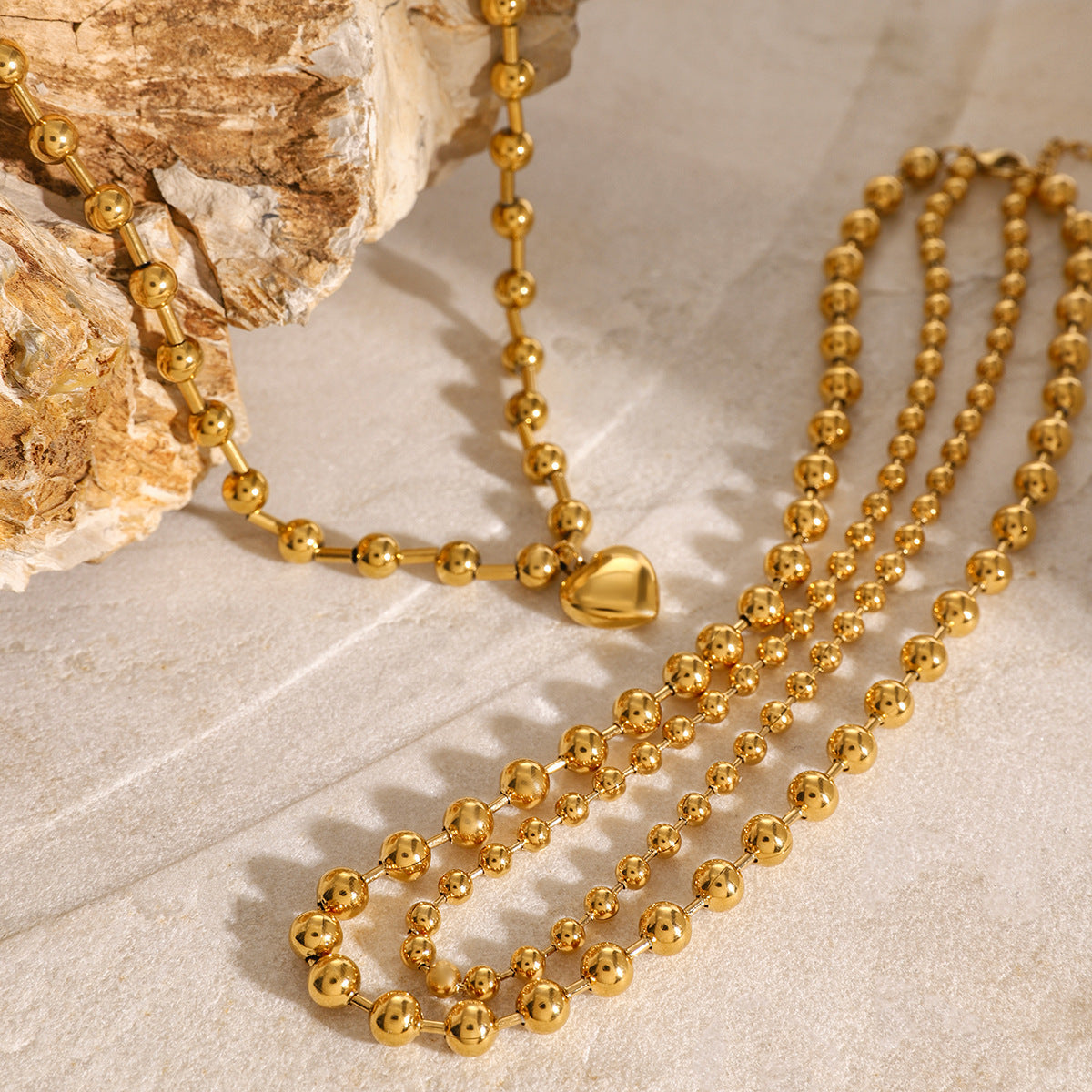 Stainless Steel Beaded Love Necklace 18k Golden Clavicle Chain