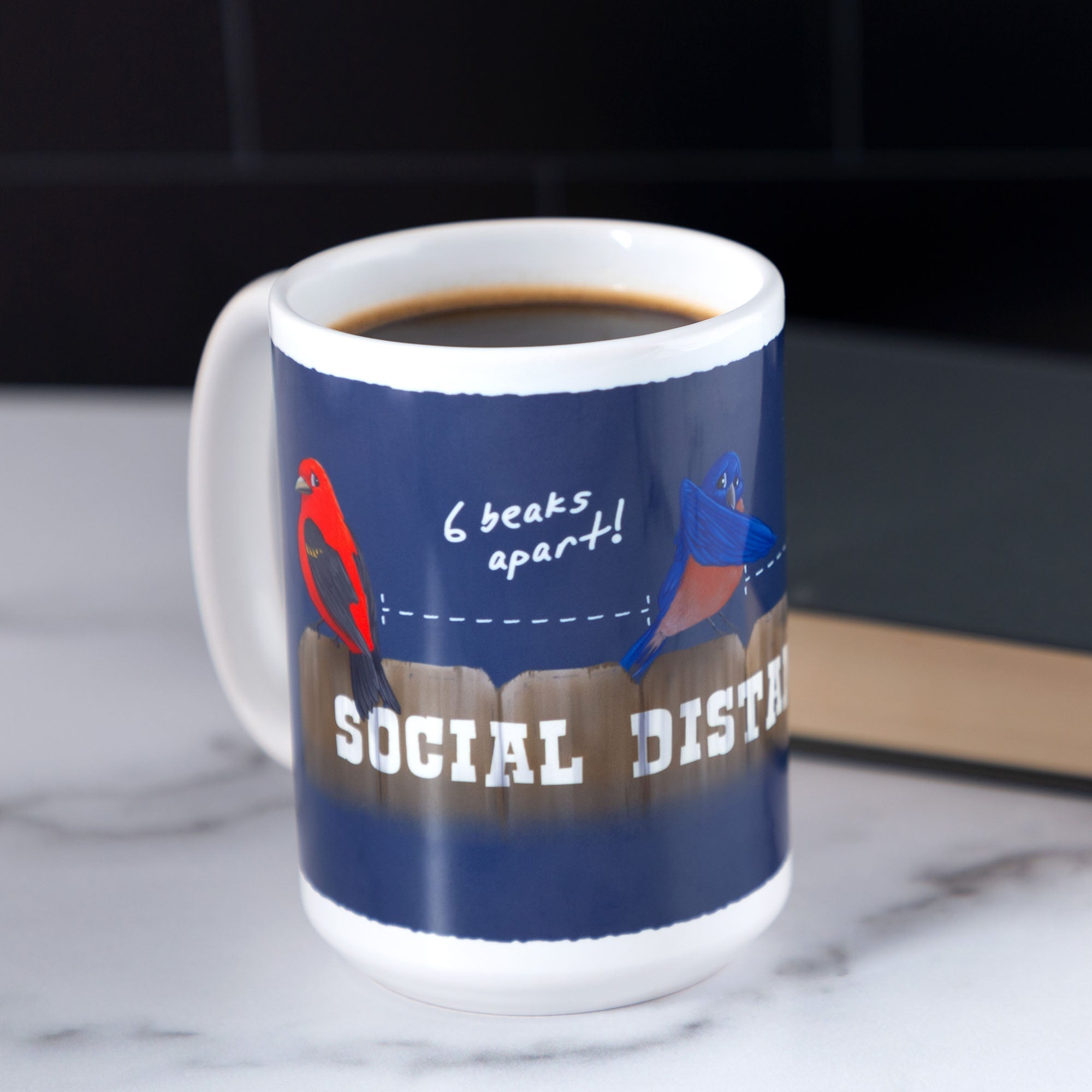 GreaterGood Social Distancing Bird Ceramic Mug, 15 oz Capacity