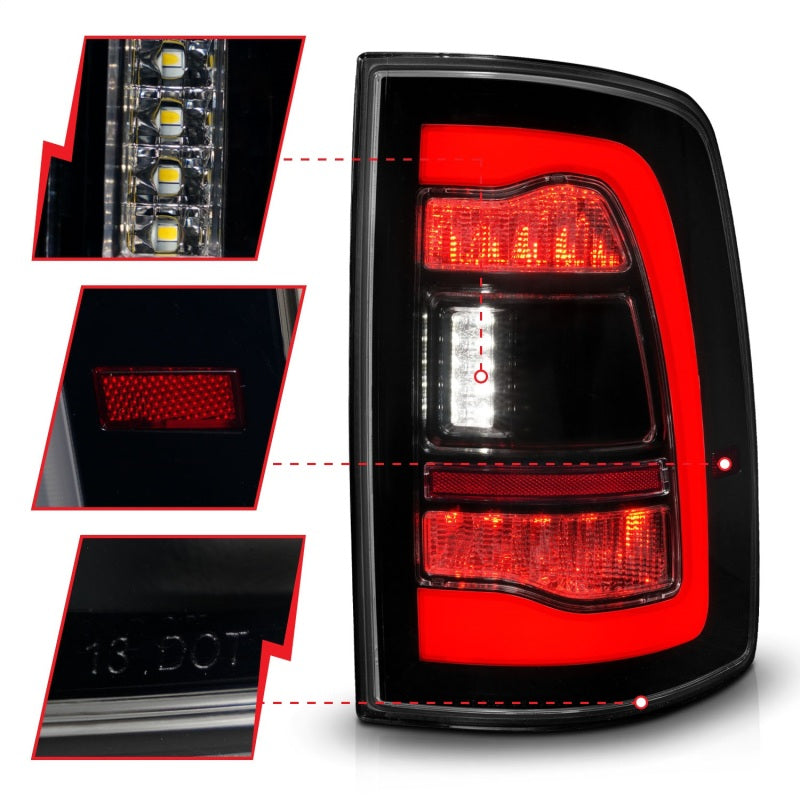 ANZO 09-18 Dodge Ram 1500 Sequential LED Taillights Smoke Black 311470