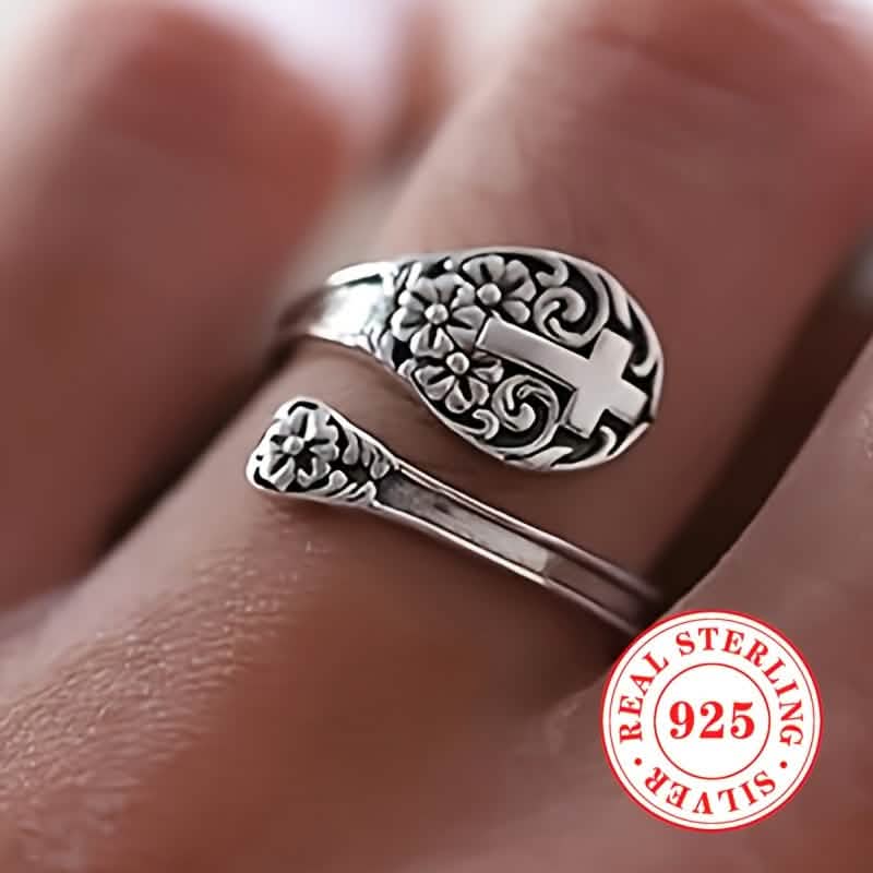 925 Sterling Silver Bohemian Faith Ring – Adjustable Vintage Cross - PhishStones Products