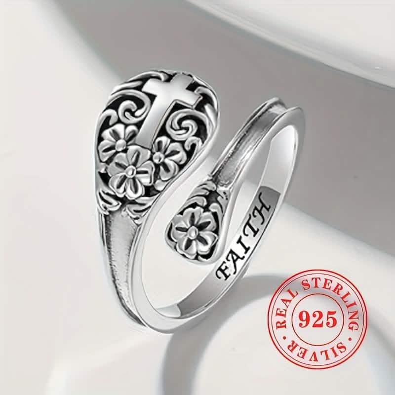 925 Sterling Silver Bohemian Faith Ring – Adjustable Vintage Cross - PhishStones Products