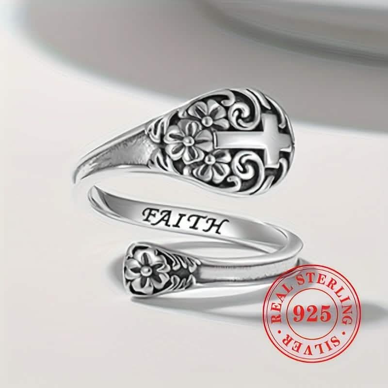 925 Sterling Silver Bohemian Faith Ring – Adjustable Vintage Cross - PhishStones Products