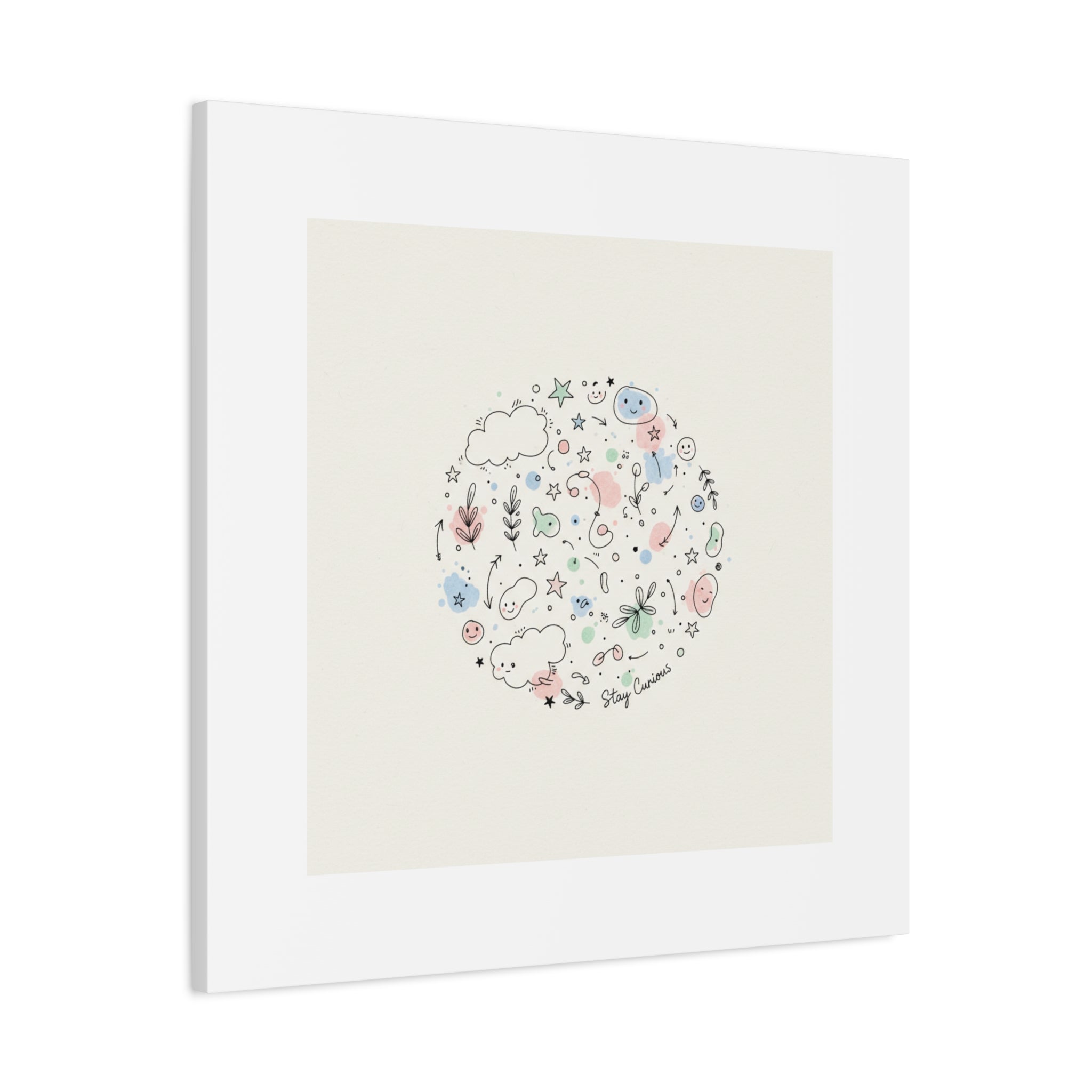 Doodle Circle Line Drawing Matte Canvas, Hand-Drawn Sketch Art