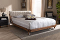 Baxton Studio Sante Mid-Century Modern Light Beige Fabric Upholstered Wood Queen Size Platform Bed
