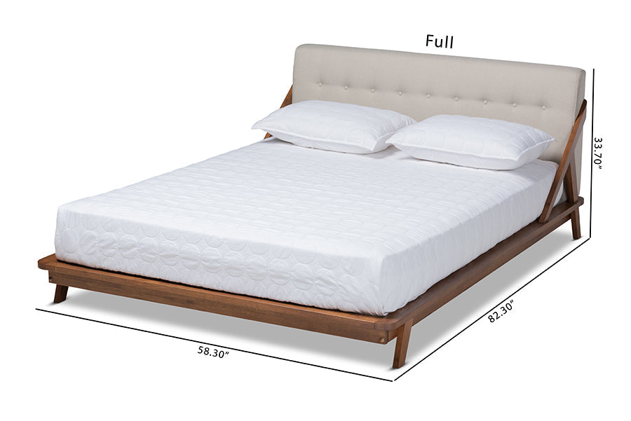 Baxton Studio Sante Mid-Century Modern Light Beige Fabric Upholstered Wood King Size Platform Bed