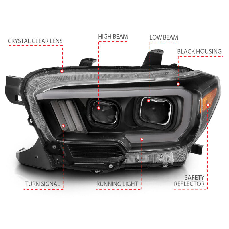Anzo Toyota Tacoma '16-18 Projector Plank Style Switchback H.L Black Amber