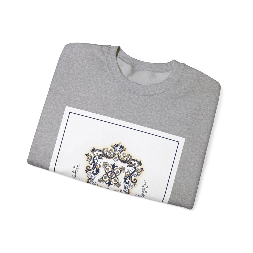 Ornate Pin Emblem Crewneck Sweatshirt | brooch graphic, baroque print