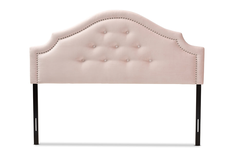 Baxton Studio Cora Modern and Contemporary Light Pink Velvet Fabric Upholstered Full Size Headboard