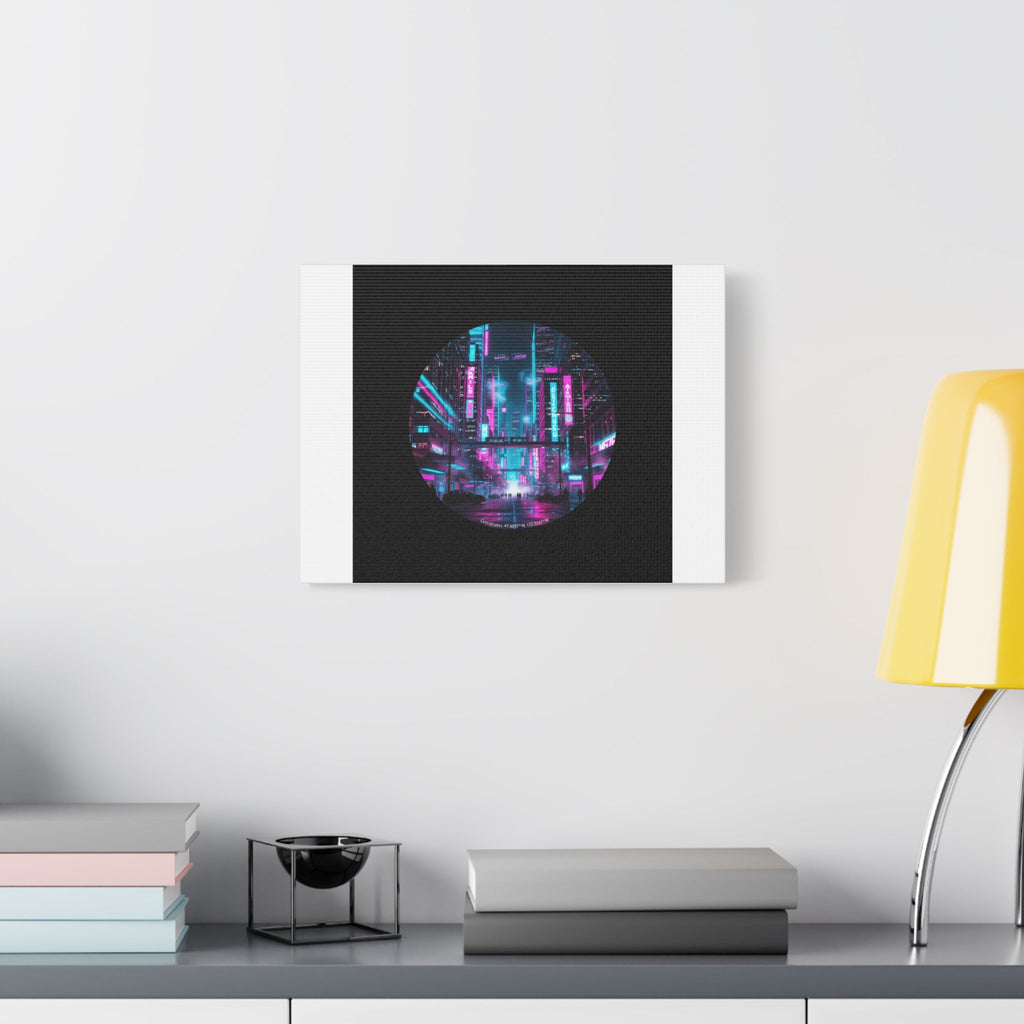 Neon Cyberpunk Cityscape Canvas | synthwave skyline, future city art