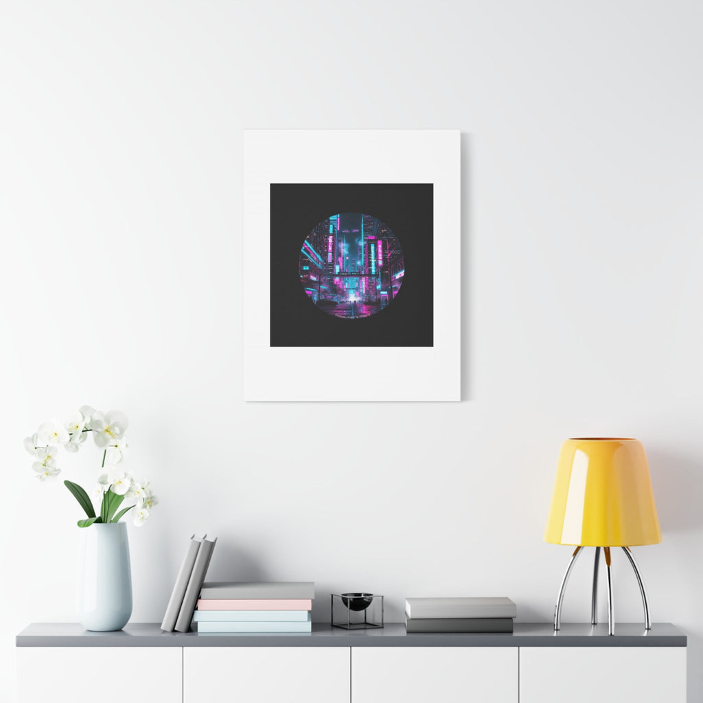 Neon Cyberpunk Cityscape Canvas | synthwave skyline, future city art