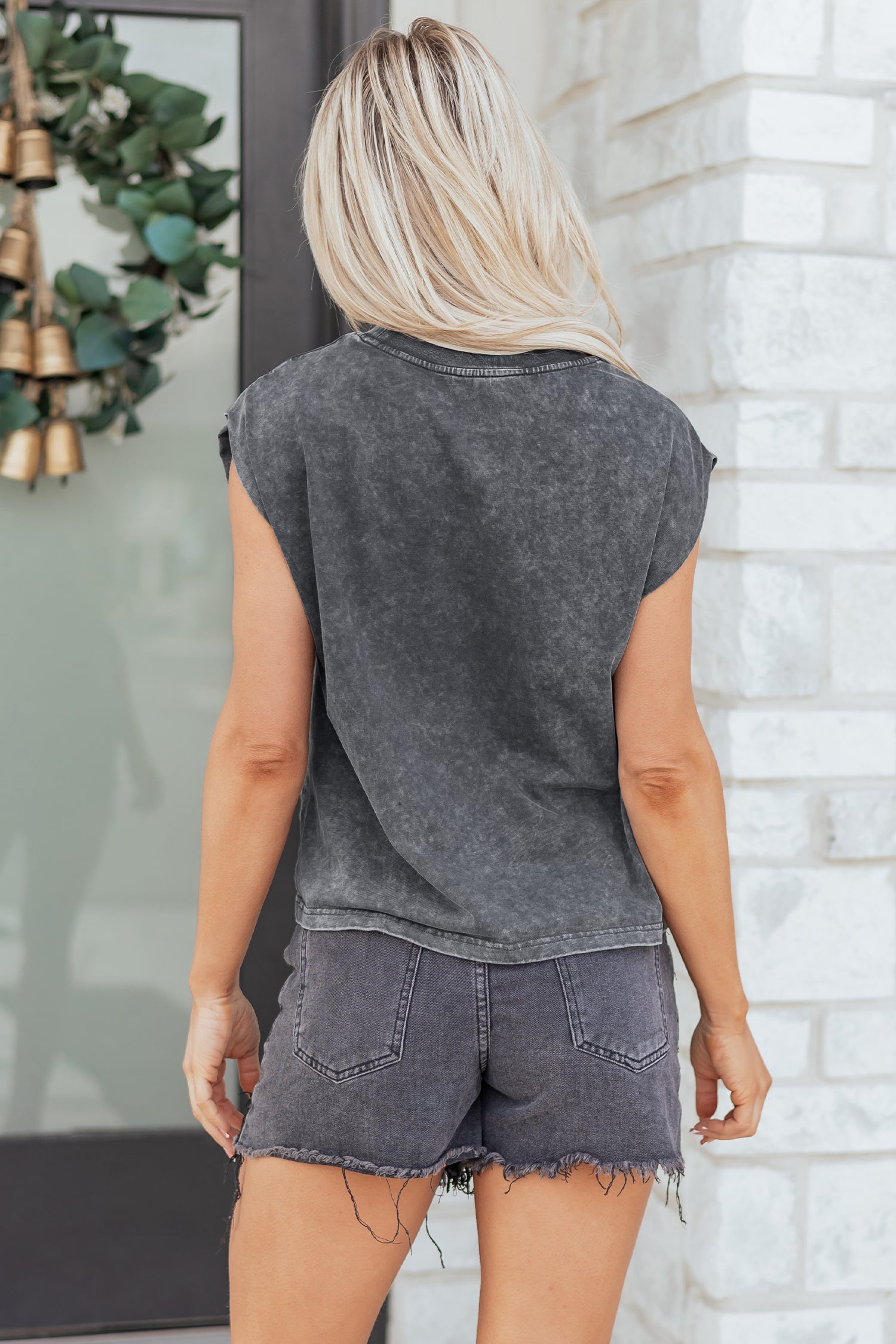 Smoke Gray Cowboy & Beer Western Graphic Mineral Wash Tank Top