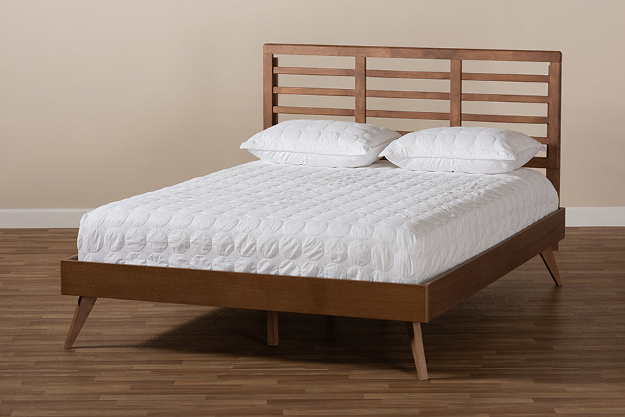 Baxton Studio Calisto Mid-Century Modern Walnut Brown Finished Wood Queen Size Platform Bed