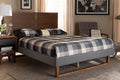 Baxton Studio Allegra Mid-Century Modern Dark Grey Fabric Upholstered and Ash Walnut Brown Finished Wood King Size Platform Bed