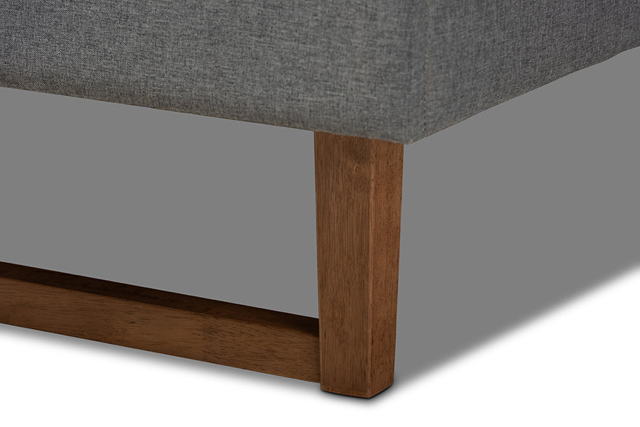 Baxton Studio Ayla Mid-Century Modern Dark Grey Fabric Upholstered Walnut Brown Finished Wood Queen Size Platform Bed