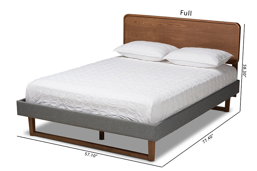 Baxton Studio Ayla Mid-Century Modern Dark Grey Fabric Upholstered Walnut Brown Finished Wood Queen Size Platform Bed