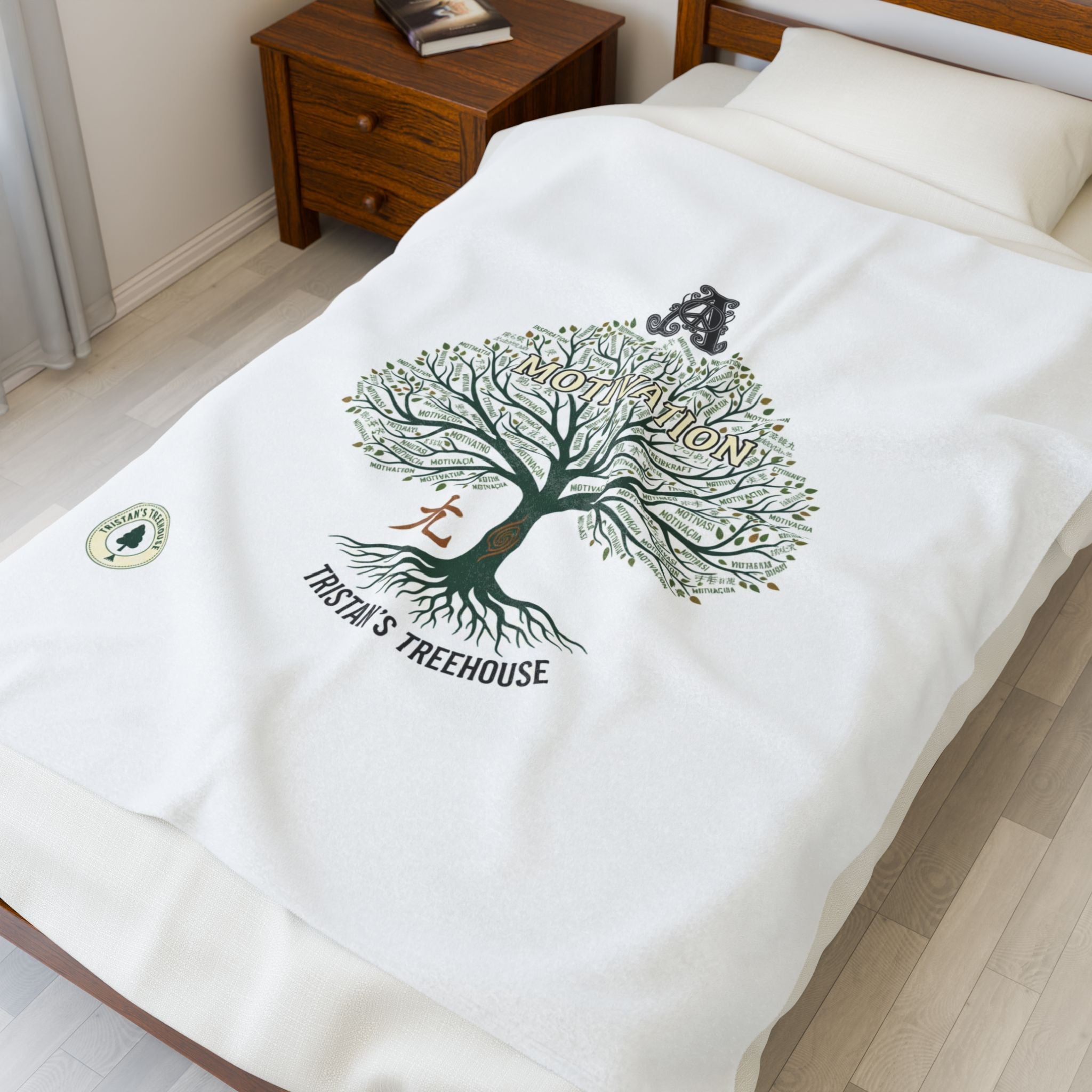 Handwritten Tree Doodle Velveteen Plush Blanket | sketch aesthetic, cozy handwritten message