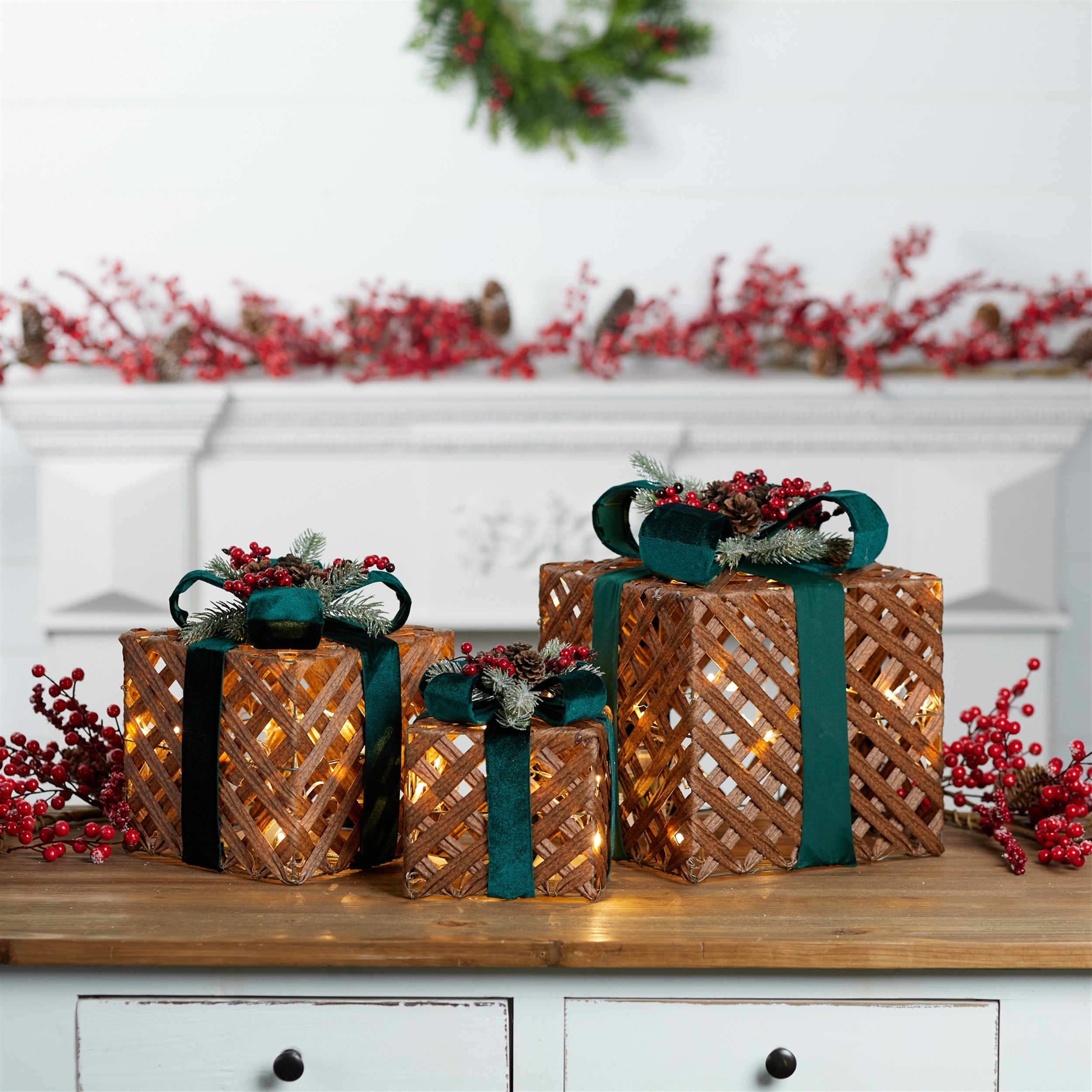LED Woven Packages with Bow Arrangement (Set of 3)